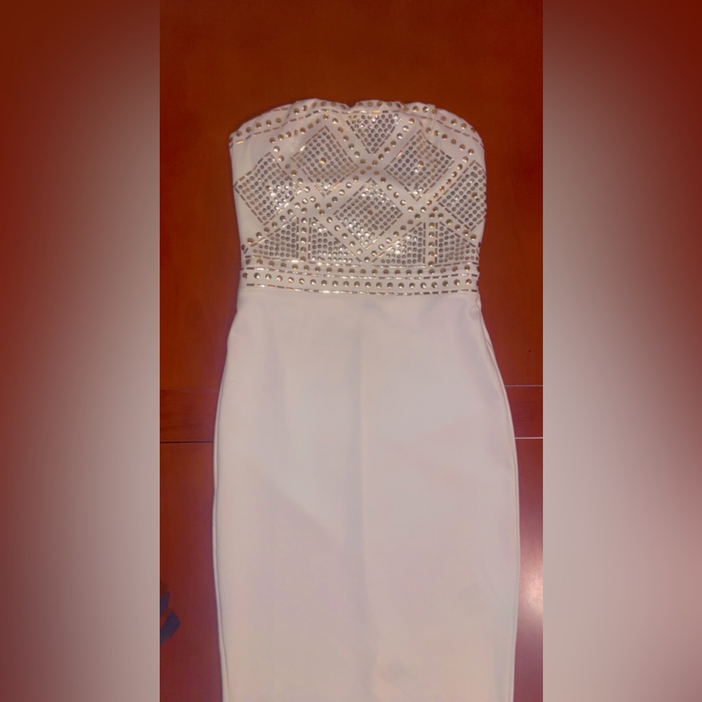 White and gold sequin dress